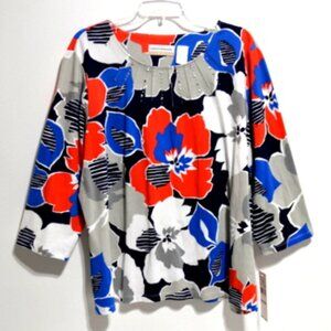 Alfred Dunner Women’s Cape Hatteras Floral Print 3/4 Sleeve Round Neck Top – 1X